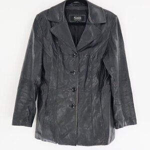 Wilsons Leather Pelle Studio Blazer Womens L Black Y2K Vintage Timeless Academia